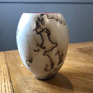 Horse Hair Art Pottery 5” Vase Navajo Native American Southwest Red Glaze Inside